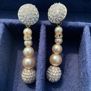 Swarovski Diamond and Pearl Drop Earrings